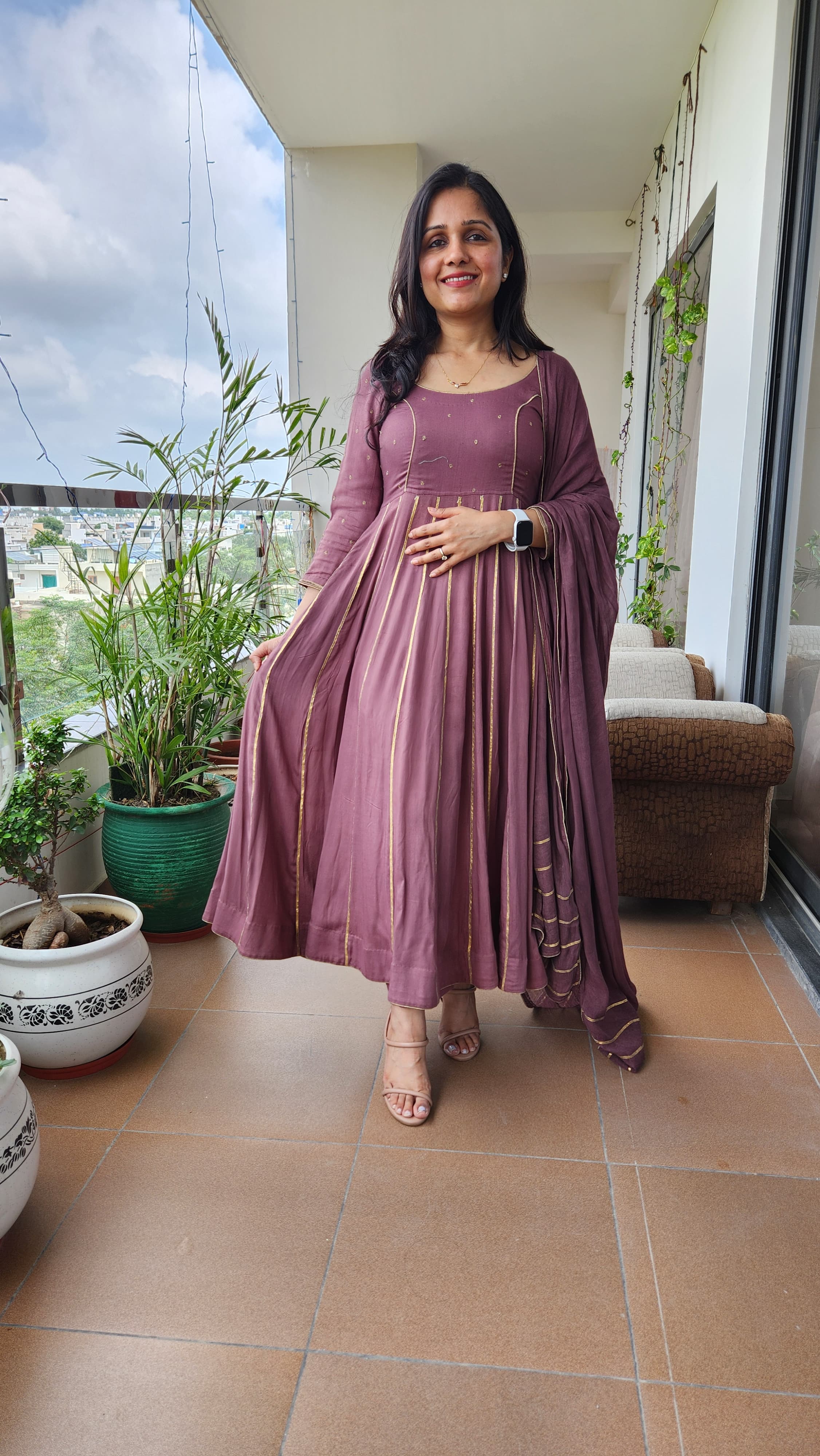 Mauve Brown Anarkali Suit