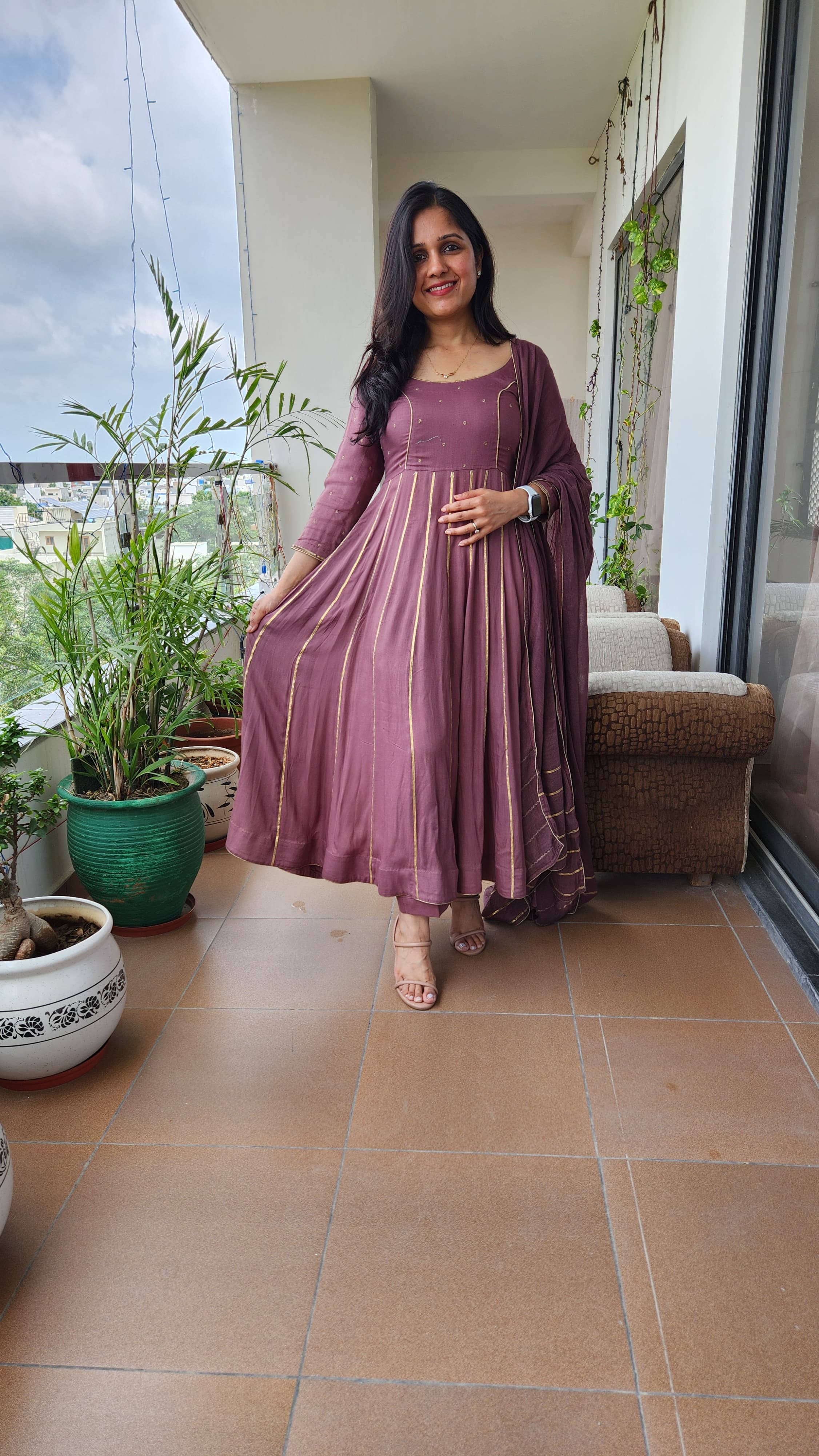 Mauve Brown Anarkali Suit