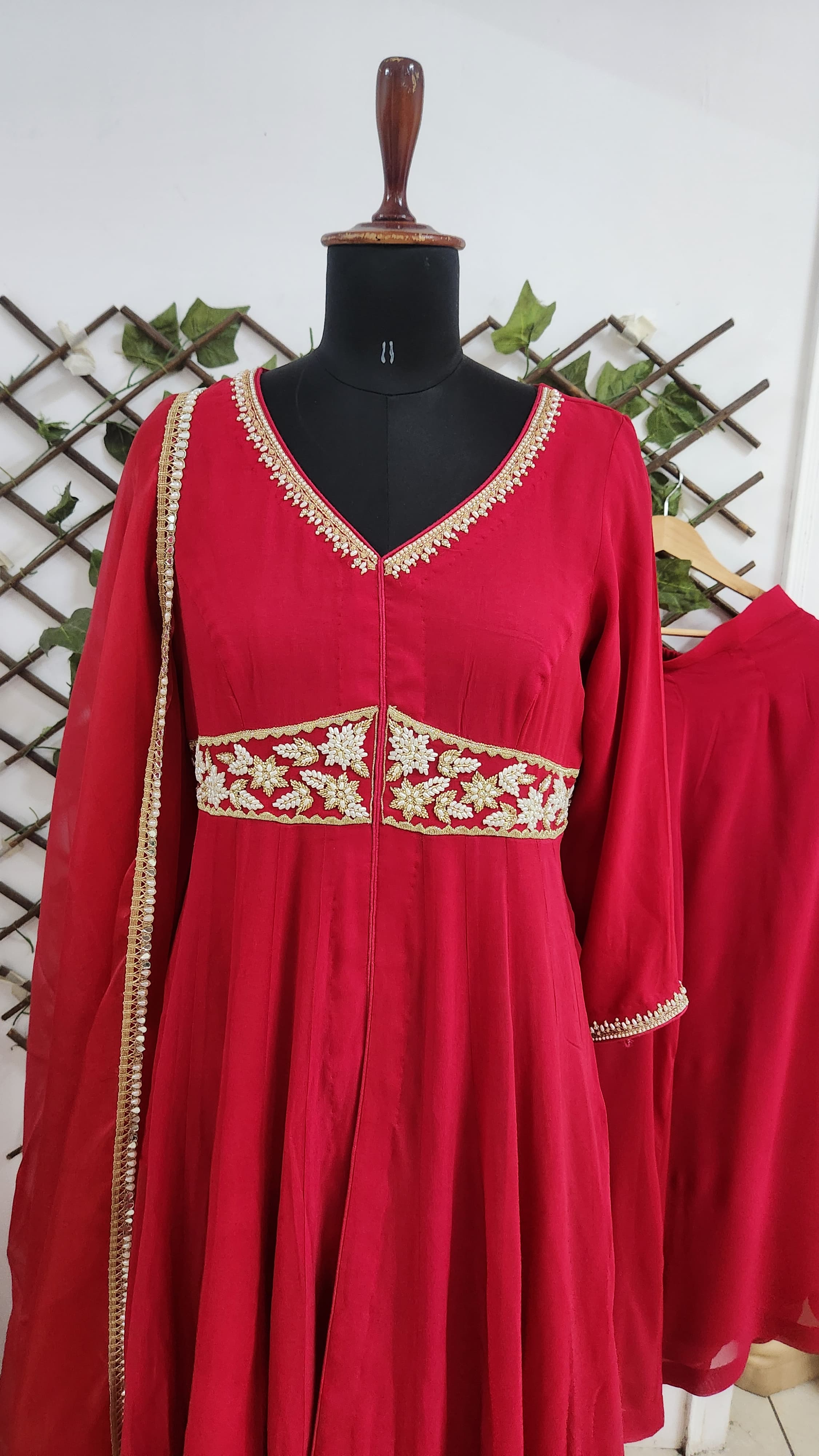 Anarkali Suit - Tomato Red