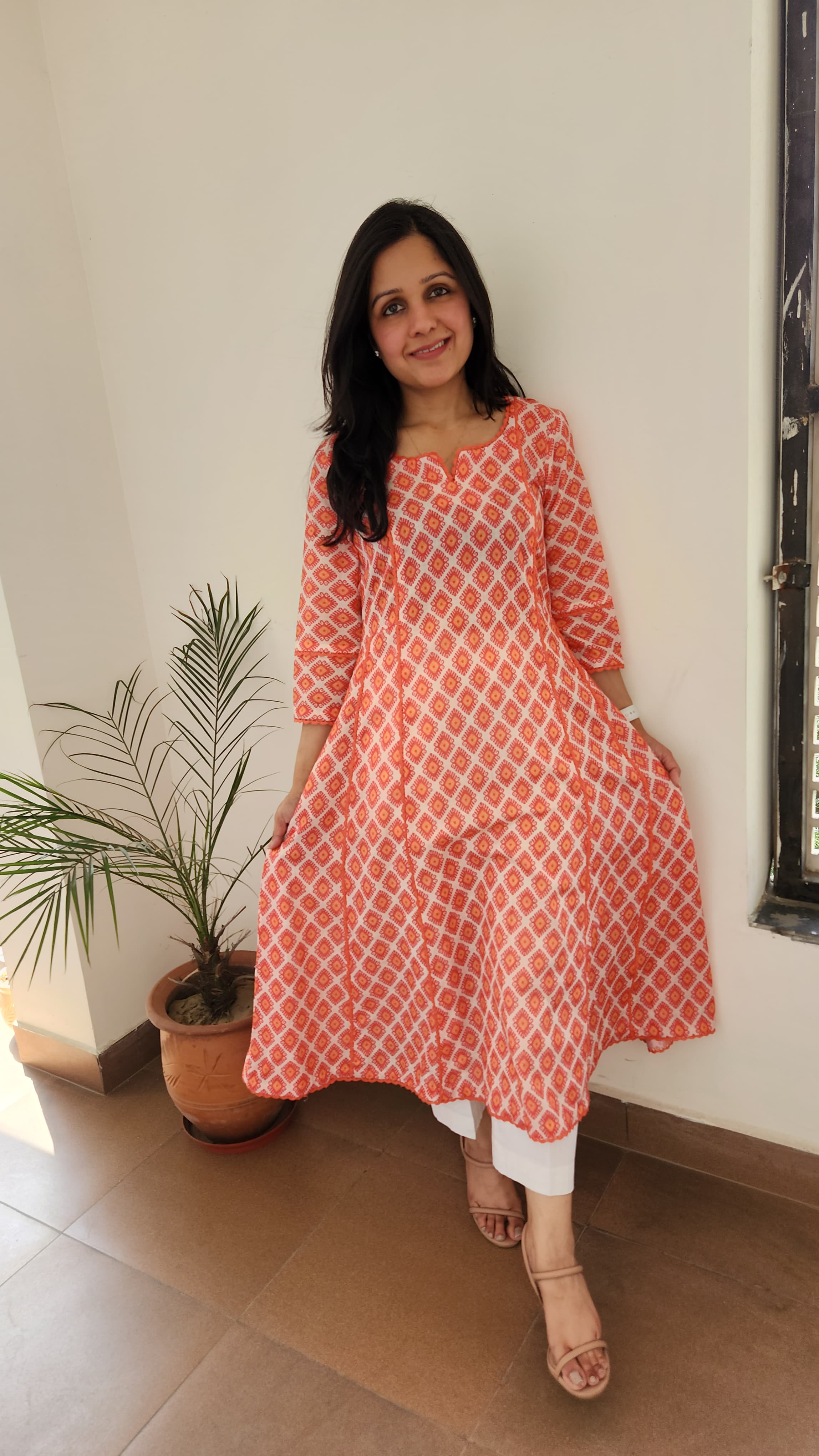 Orange A line Kurta Set