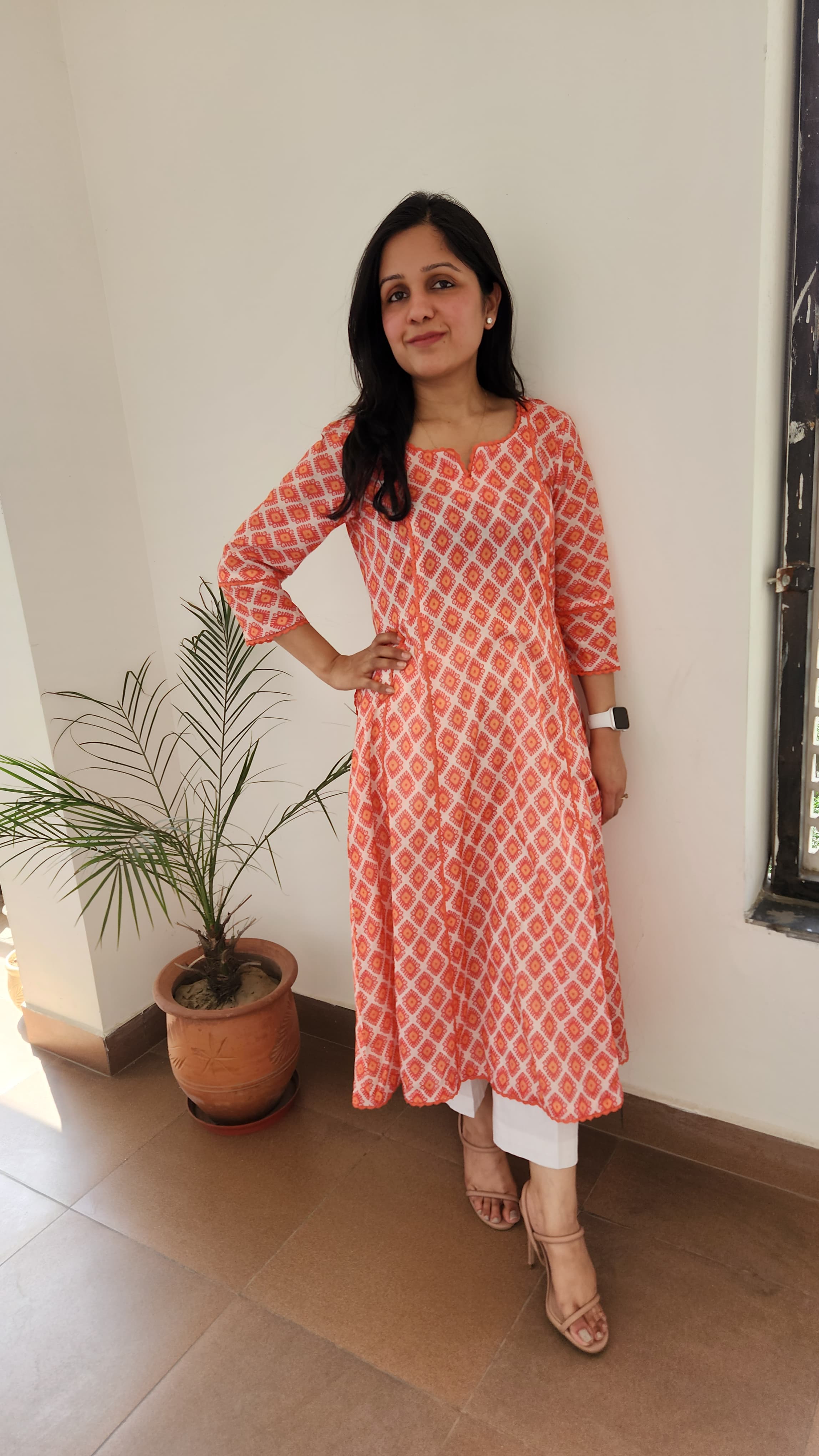 Orange A line Kurta Set