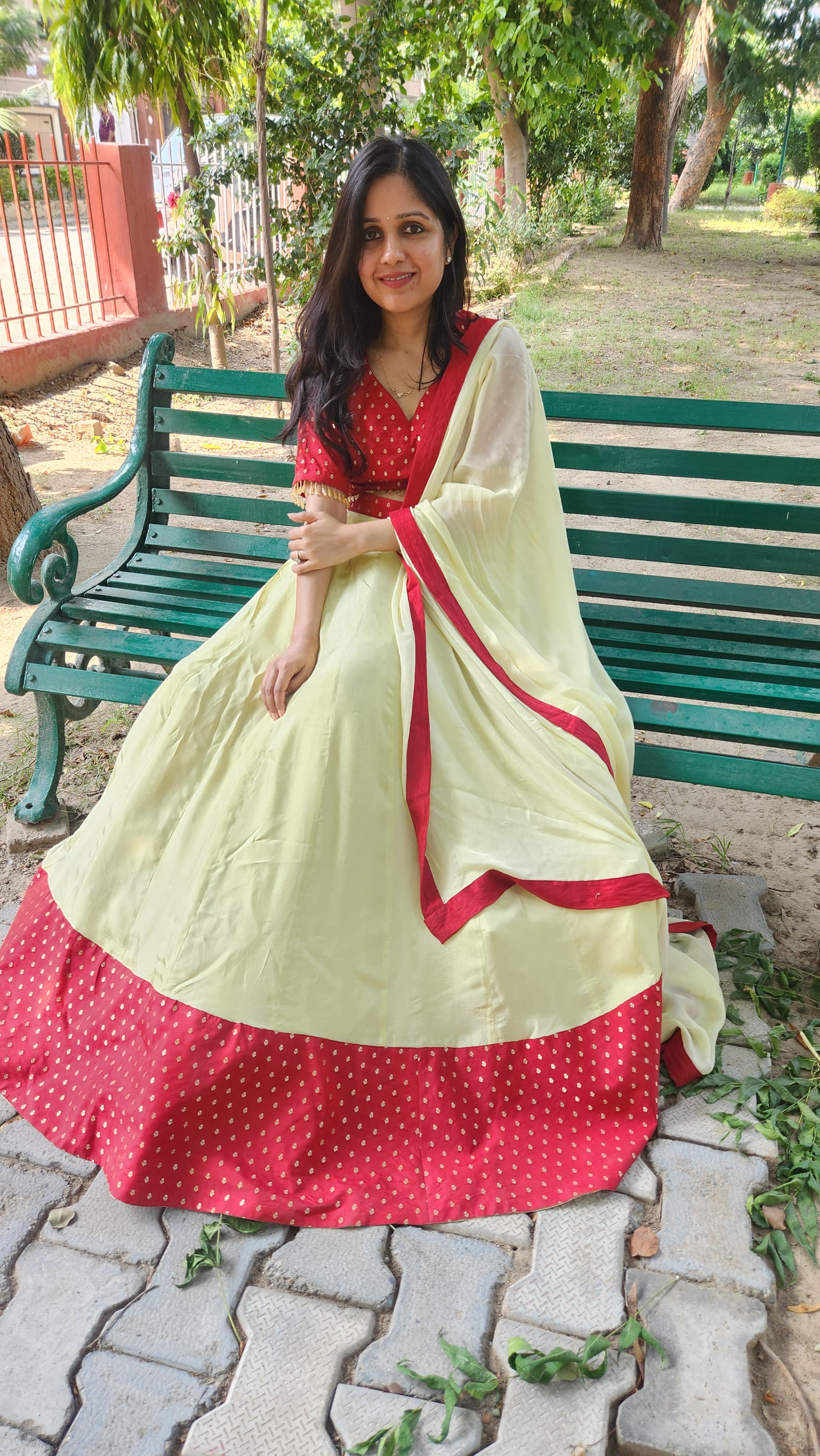 Red & Lime Green Lehenga set