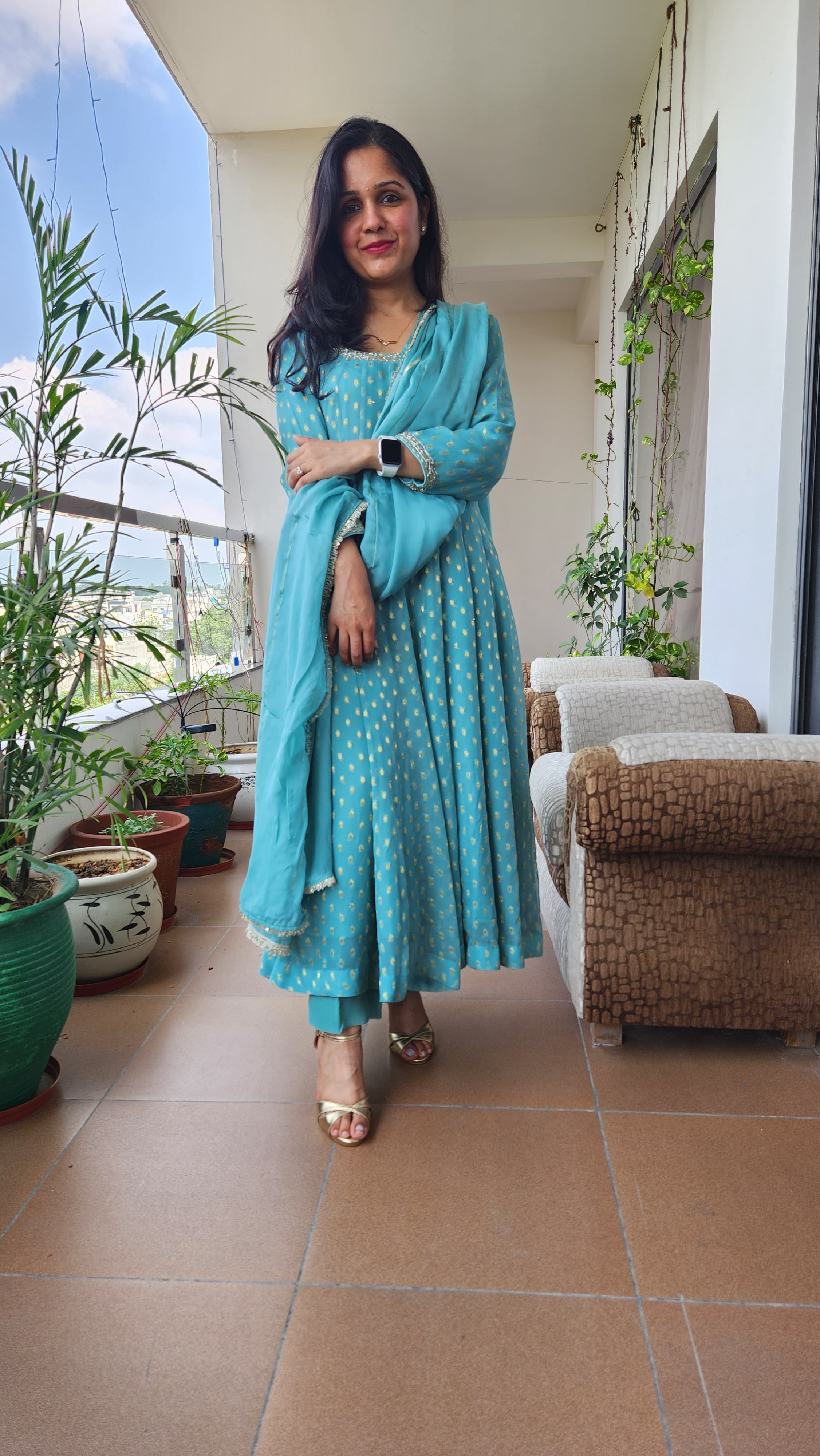 Anarkali Suit - Light Teal Blue