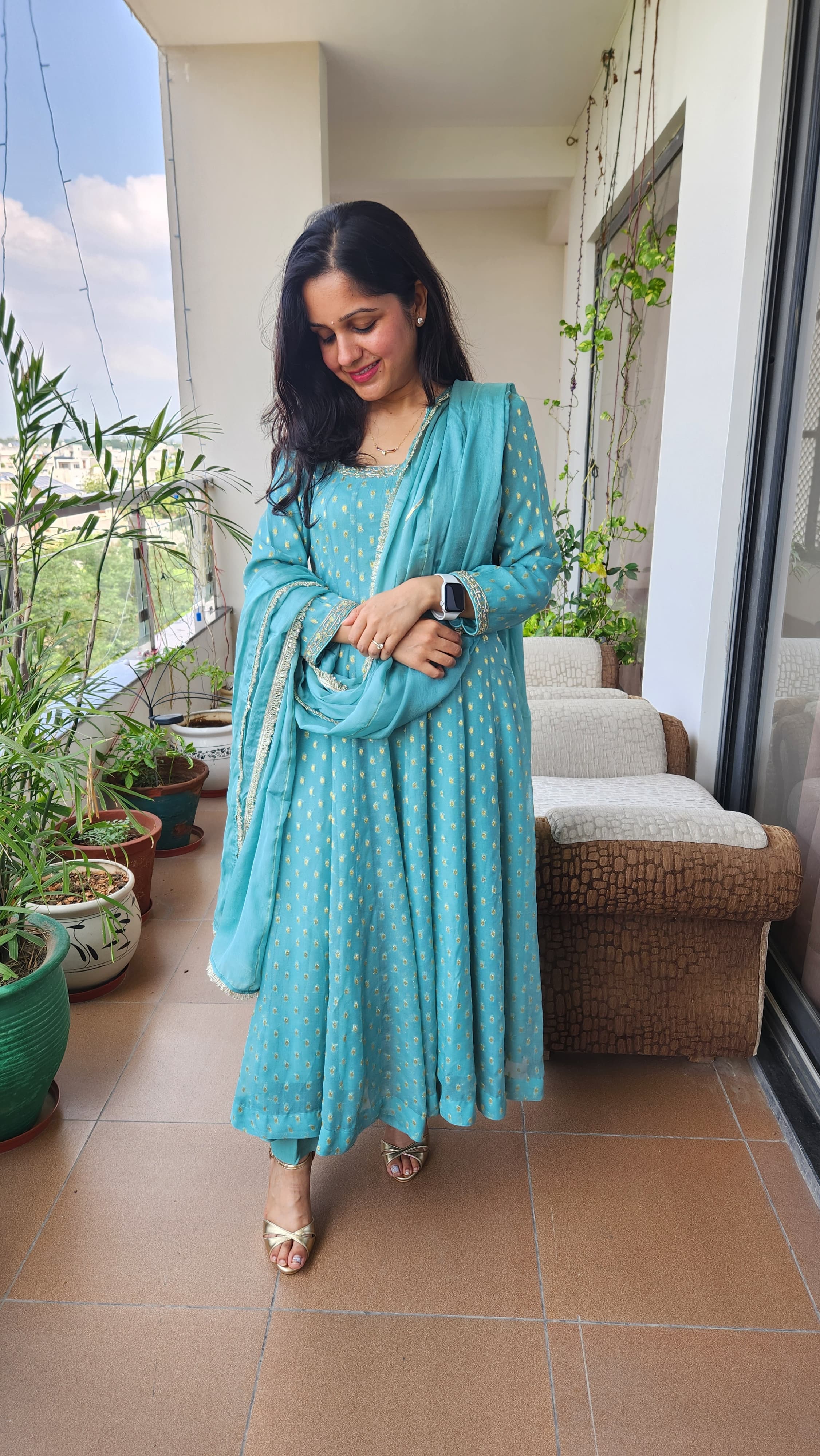 Anarkali Suit - Light Teal Blue