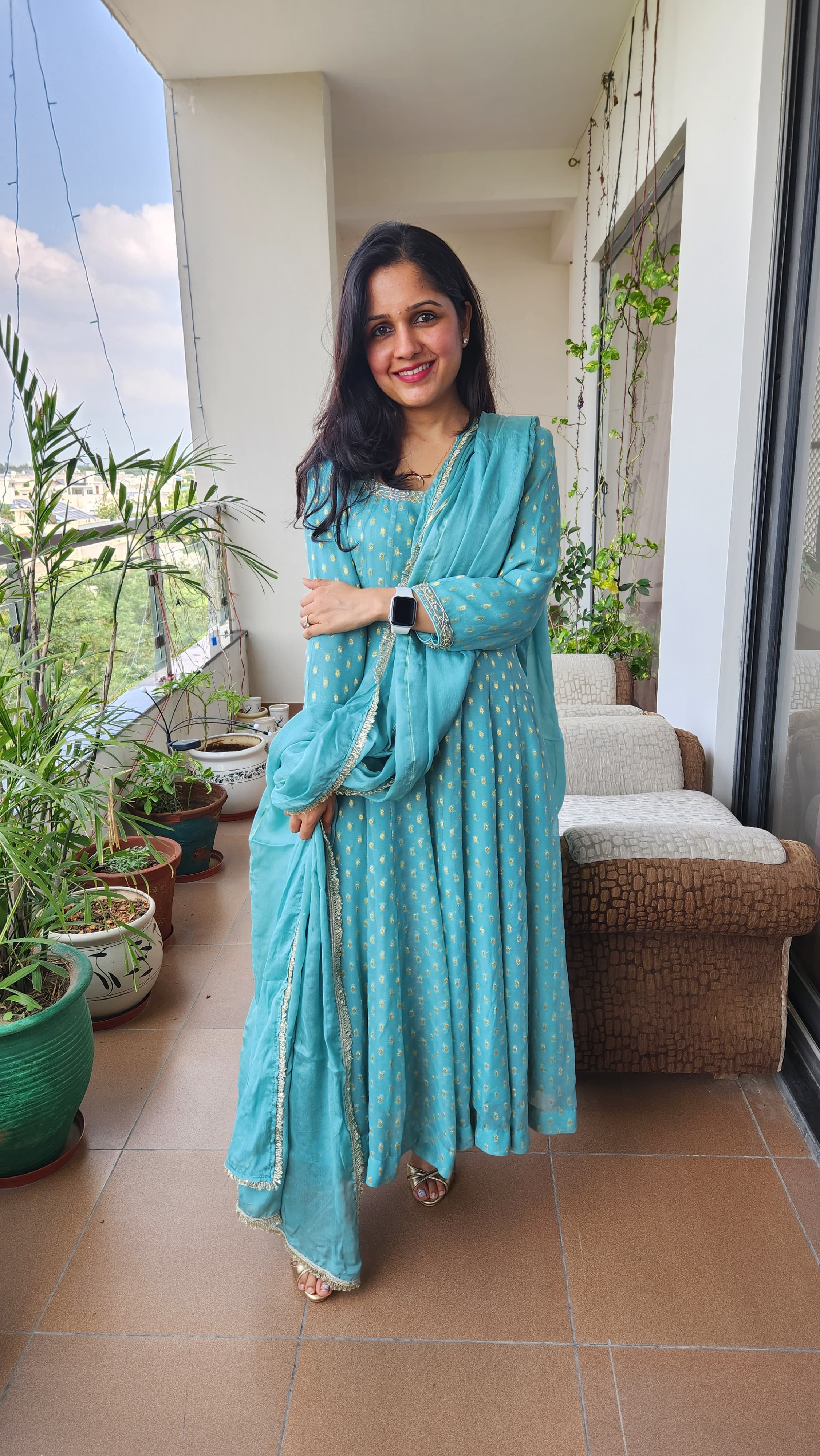 Anarkali Suit - Light Teal Blue