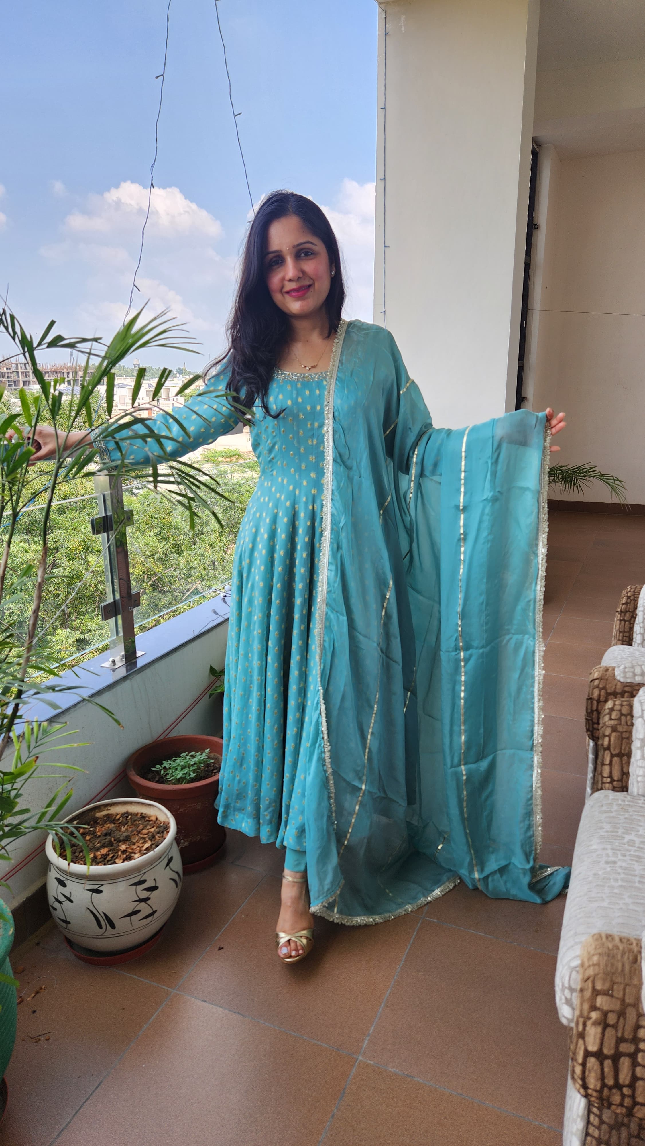 Anarkali Suit - Light Teal Blue