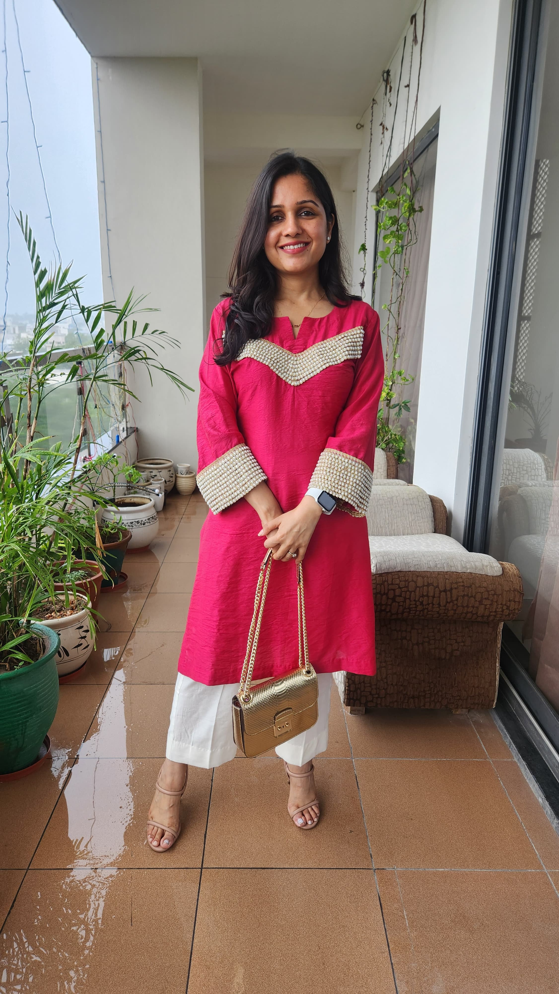 Kurta set - Fuscia Pink & White